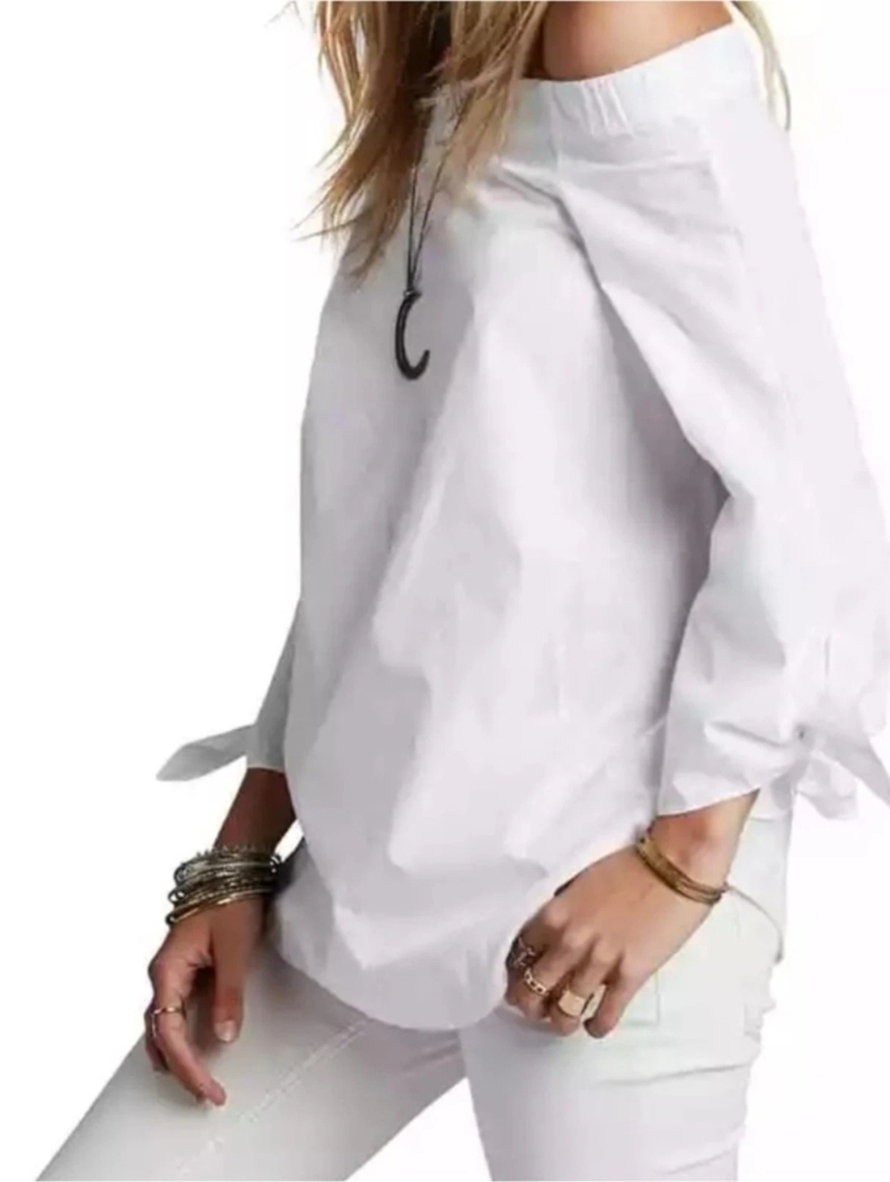 Free People Show Some Shoulder Blouse White Tie At Wrists Off Shoulder Medium